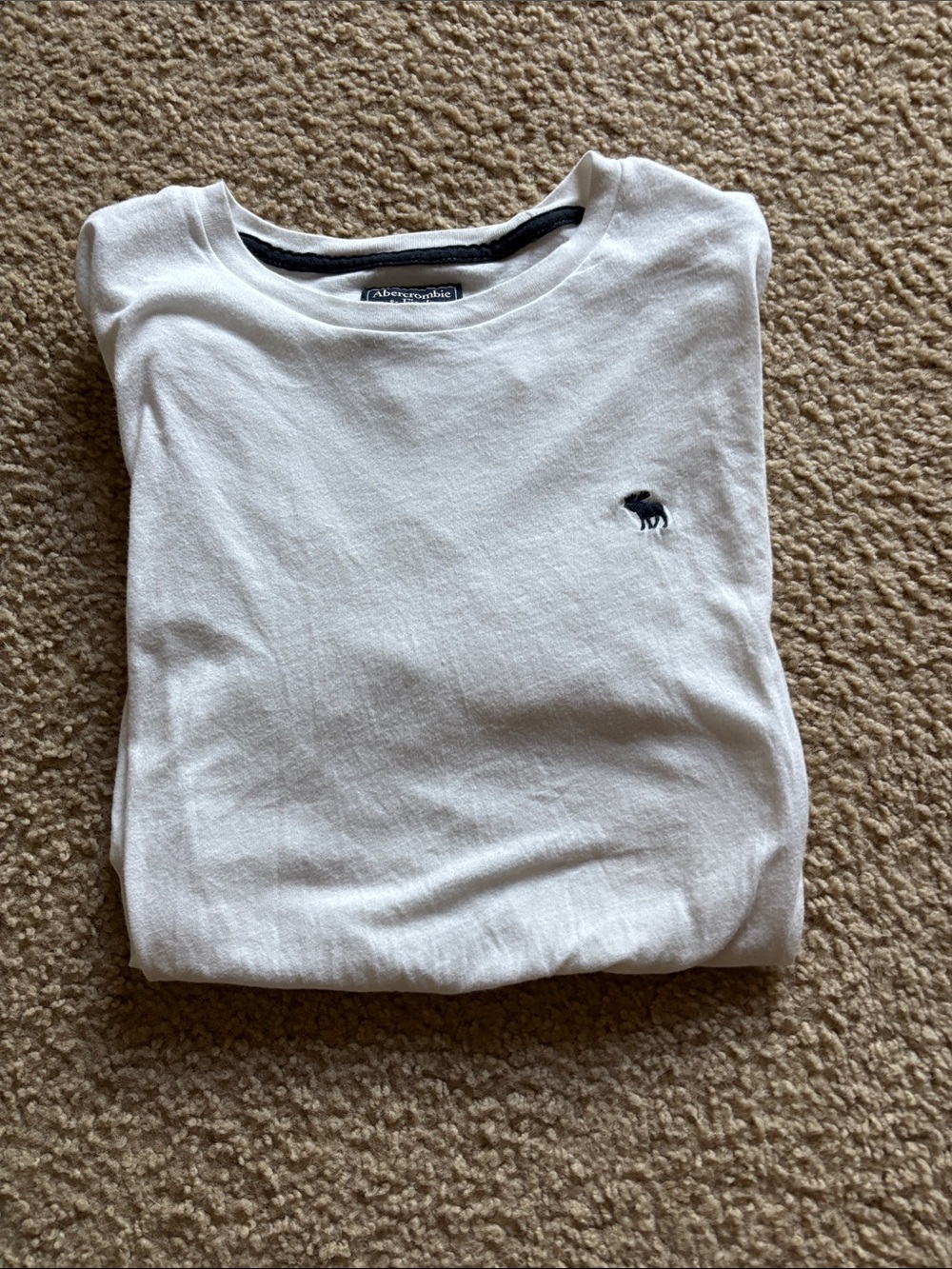 Abercrombie & Fitch Men's White Crew Tee with Black Logo